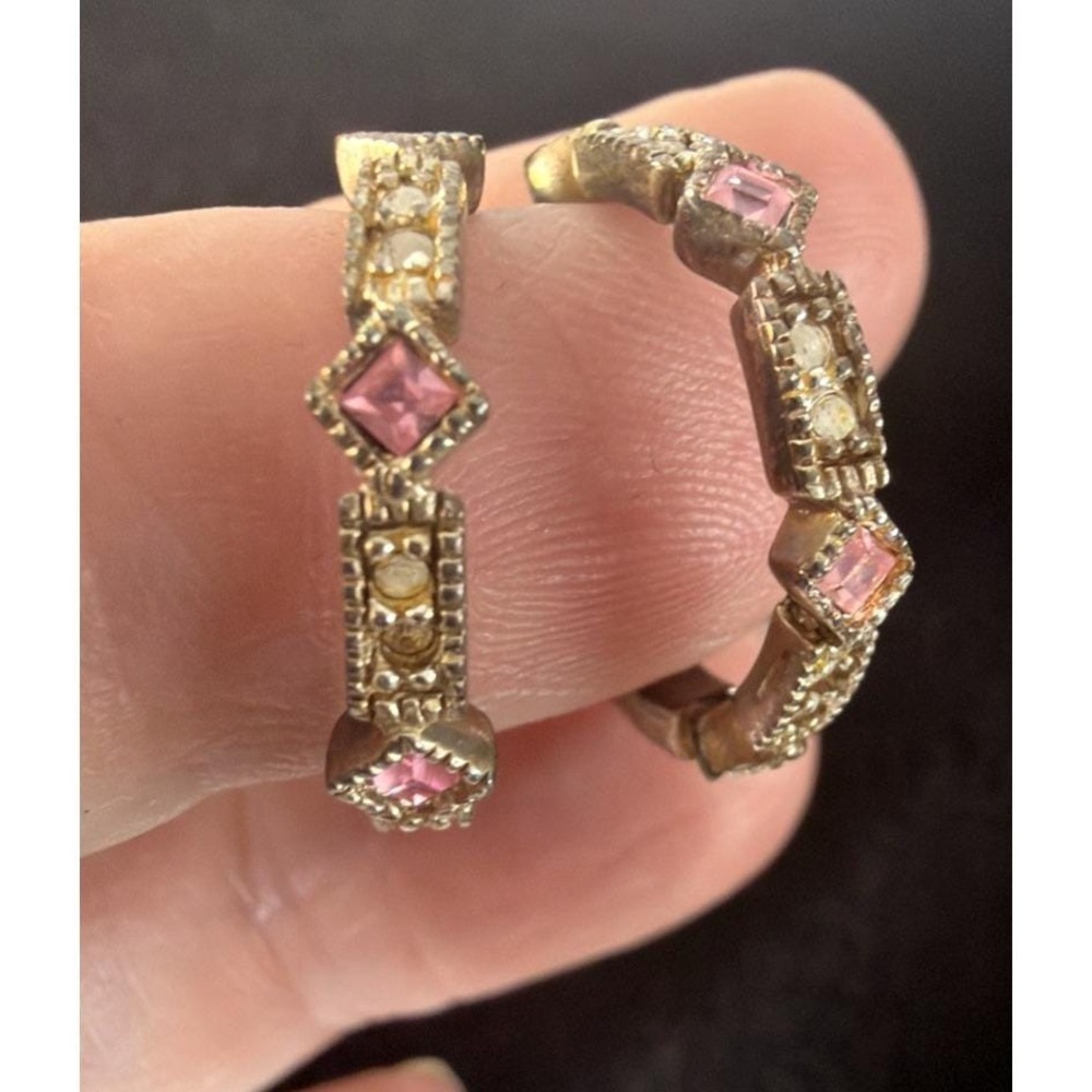 2 Vtg AVON 925 Sterling Crown Channel Ribbon White & Pink CZ Eternity Band Sz 5